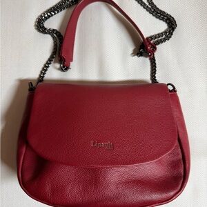 Lipault Red Leather Plume Elegance Crossbody Bag